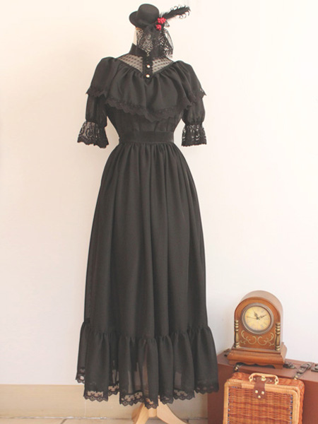 Tailor Made Only Gothic Black Cotton Knotted Lolita Dress steampunk buy now online Tailor Made Only Gothic Black Cotton Knotted Lolita Dress steampunk buy now online