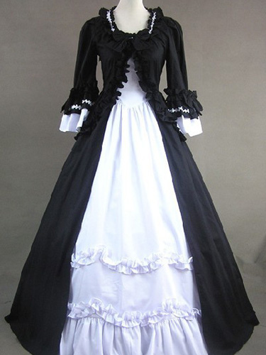 Gothic Black and white Poplin Long Sleeves Lolita One-Piece dress steampunk buy now online
