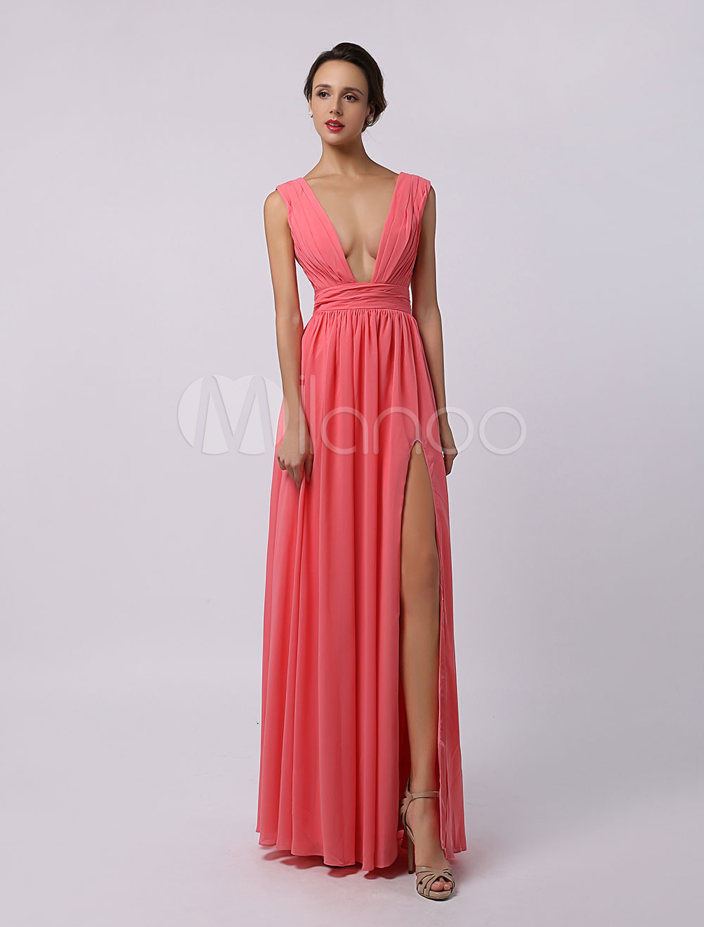 Carol Red Double V-Look High Split Prom Dress (Wedding Prom Dresses) photo