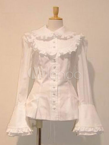 White Cotton Gothic Lolita Blouse for Women steampunk buy now online