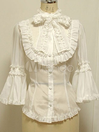 White Cotton Lace Gothic Lolita Blouse with Bow Tie steampunk buy now online