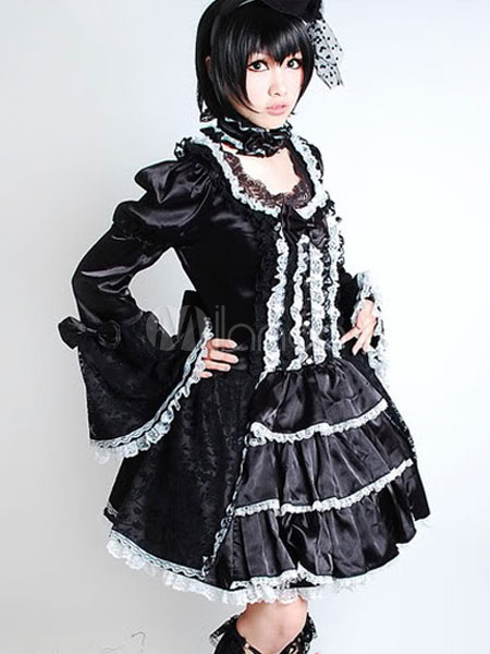 Black Terry Gothic Lolita Dress for Girls steampunk buy now online