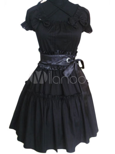 Black Bow Cotton Gothic Lolita One-Piece steampunk buy now online