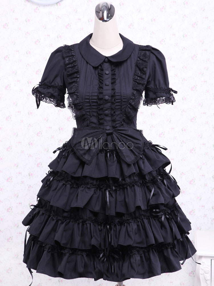 Black Layered Ruffels Cotton Gothic Lolita One-Piece steampunk buy now online