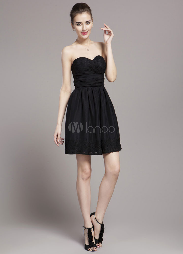 Strapless Lace Little Black Dress (Wedding Cheap Party Dress) photo