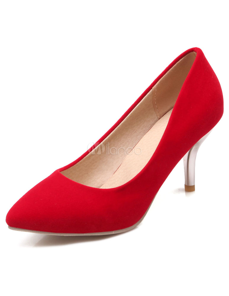 Red Monogram Suede Pointed Toe High Heels for Women photo