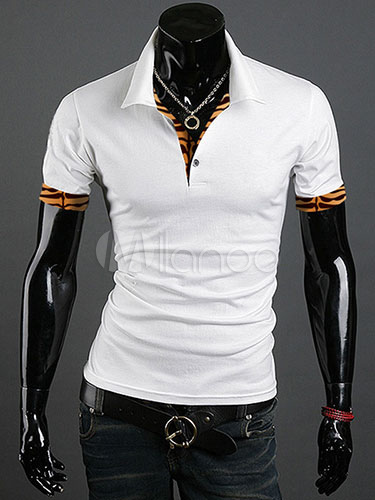 White Print Cotton Blend Handsome T-Shirt for Men (Men\\'s Clothing Polo Shirts) photo