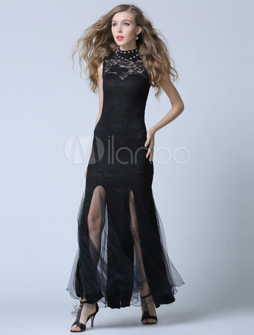 Black Prom Dress Split Tulle Evening Dress (Wedding Cheap Party Dress) photo
