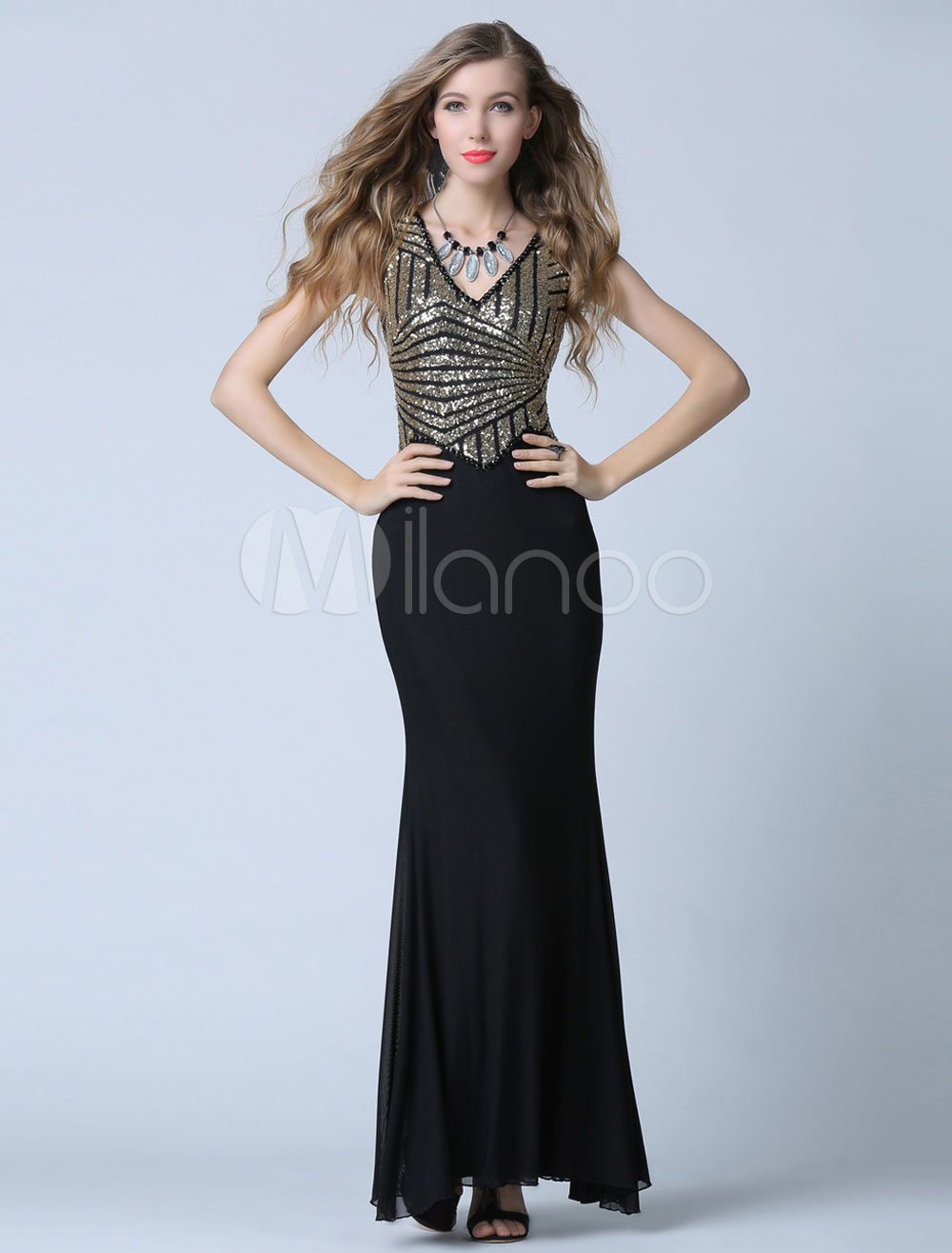 Black Prom Dress Stripes Sheath Tulle Evening Dress (Wedding Cheap Party Dress) photo