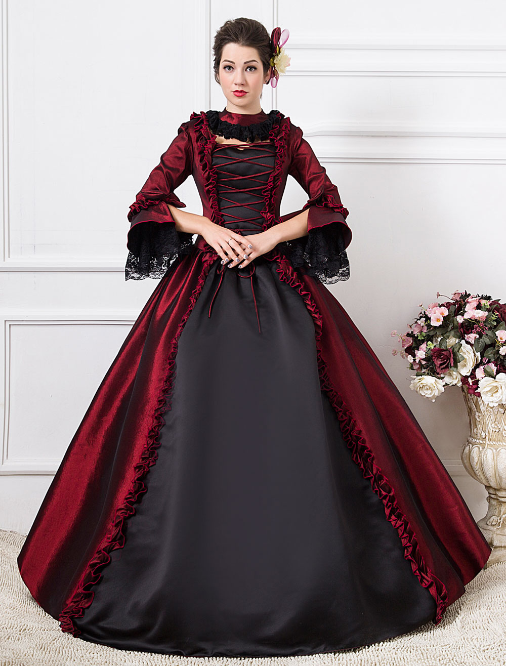 Dark Red Victorian Lolita Ball Gown Chic Satin Costume steampunk buy now online