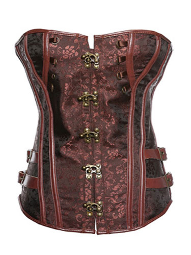 Brown Steampunk Overbust Steel Boned Corset With Hook Closure steampunk buy now online