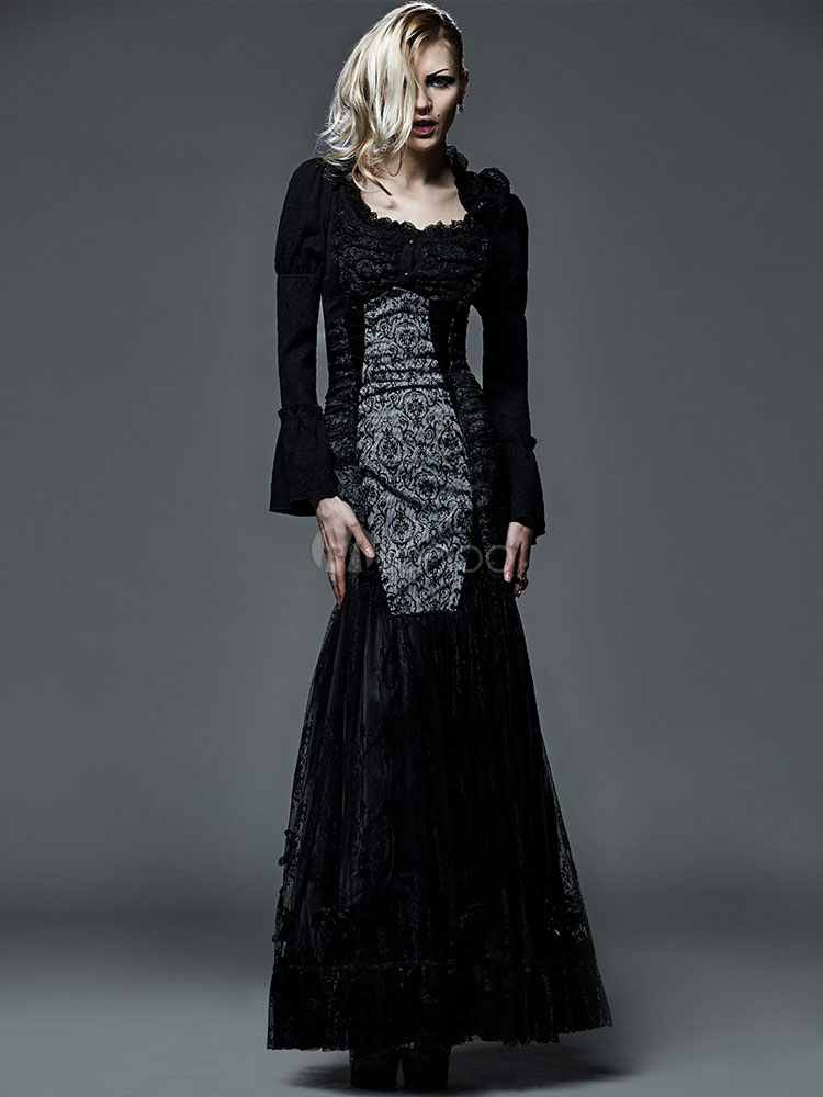Black Lolita Gothic Dress Slim Fit Maxi Dress steampunk buy now online