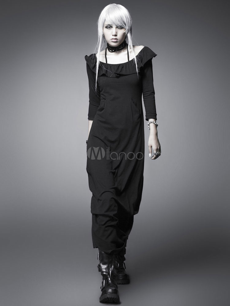 Black Punk Maxi Dress Slim Fit Cotton Dress steampunk buy now online