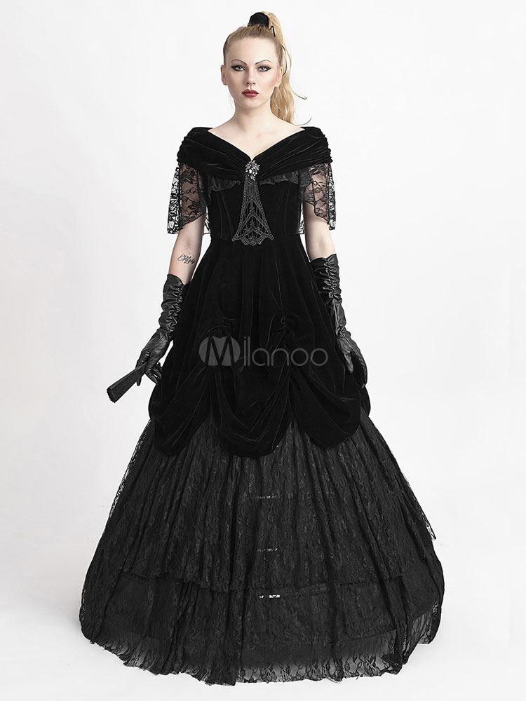 Black Gothic Ball Gown Cotton Evening Dress steampunk buy now online