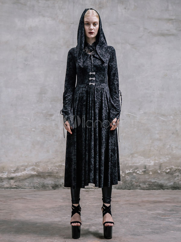 Black Priestess Gothic Dress Hooded Punk Dress steampunk buy now online