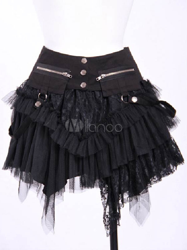 Gothic Black Lolita Skirt with Zipper and Lace Up steampunk buy now online