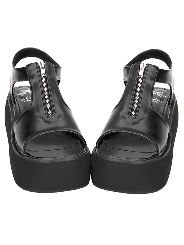 Gothic Matte Black Lolita Sandals Platform Zipper Designed steampunk buy now online