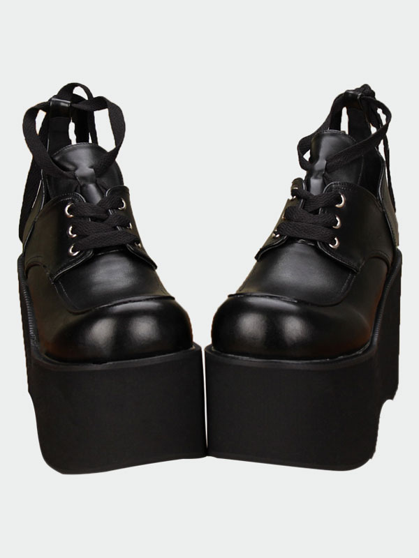 Gothic Matte Black Lolita High Platform Shoes Shoelace Up steampunk buy now online