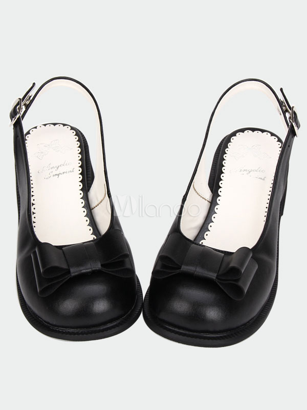 Gothic Black Lolita Shoes Low Square Heels Shoes Bow Decor Buckle steampunk buy now online