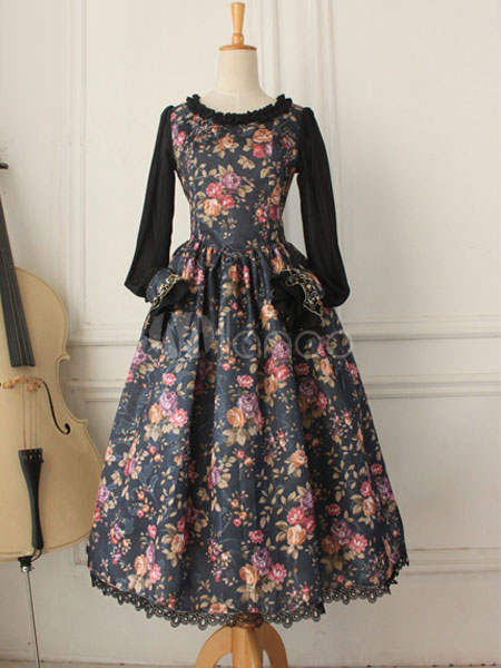 Victorian Retro Vintage Dress Long Sleeves Deep Blue Costume steampunk buy now online