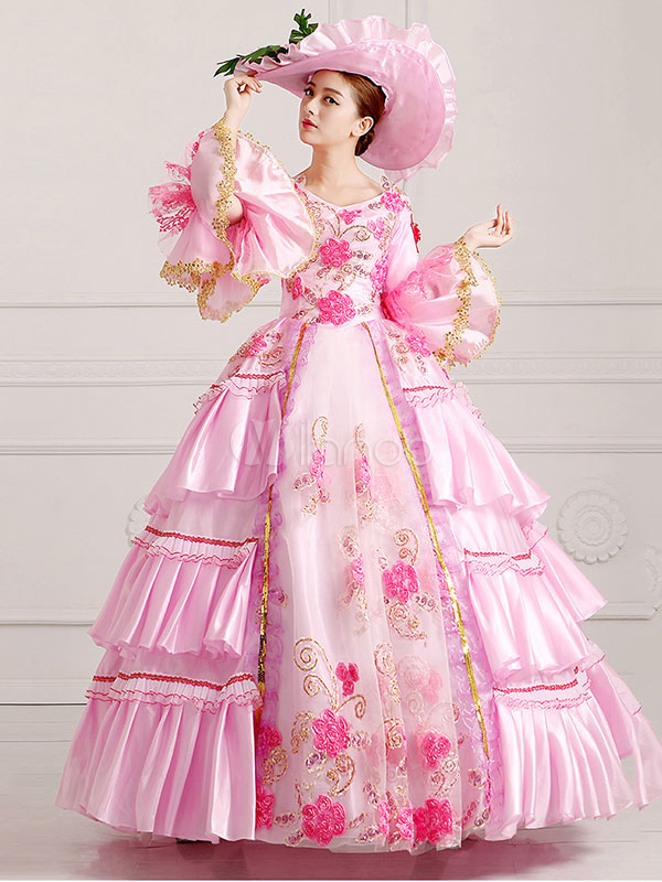 Women's Vintage Costume Victorian Royal Halloween Ball Gown Pink Pageant Dress Halloween (Costumes) photo