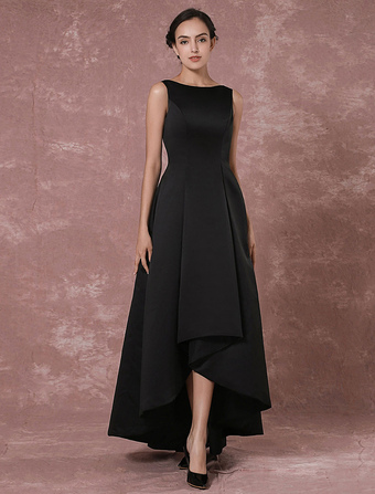 Black Prom robes 2017 Long Backless robe de soirée taffetas haute basse plissée robe de partie