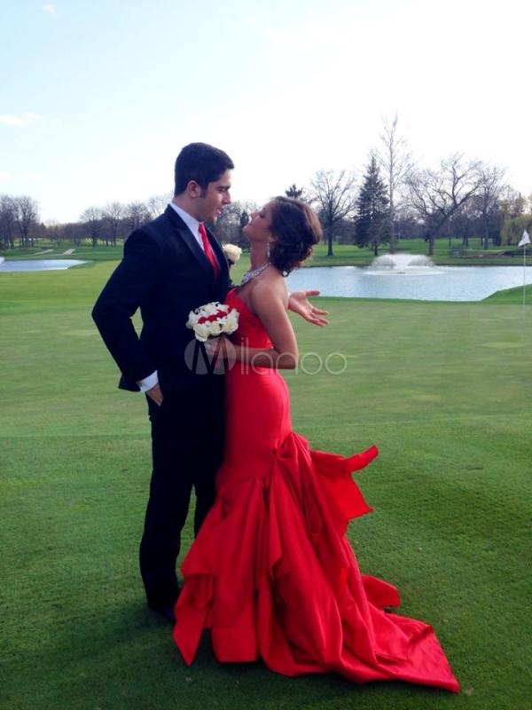 ... red nina dobrev strapless mermaid trumpet sweep emmy awards dress