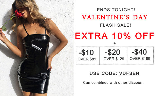 ENDS TONIGHT! Valentine’s DAY Flash sale! Extra 10% OFF + -$10 Over $89 | -$20 Over $129 | -$40 Over $199 Can combined with other discount. USE CODE: VDFSEN SHOP NOW>