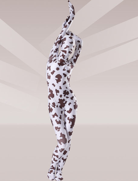 

Milanoo Morph Suit Brown And White Cow Print Lycra Spandex Fabric Zentai Suit Unisex Full Body Suit, Split color