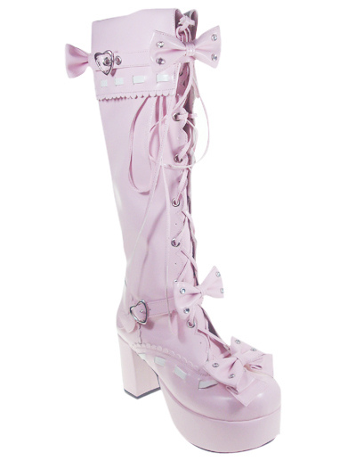 Image of Sweet Pink 3 1 / 5 Chunky '' tacco Stud Zipper Platform Bandage Lolita Boots