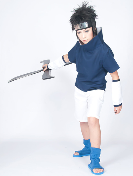 

Naruto Uchiha Sasuke Genin Cosplay Costume, Baby blue