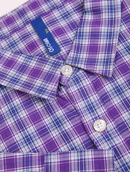 

Handsome Purple Check Pattern 100% Cotton Long Sleeves Mens Casual Shirt