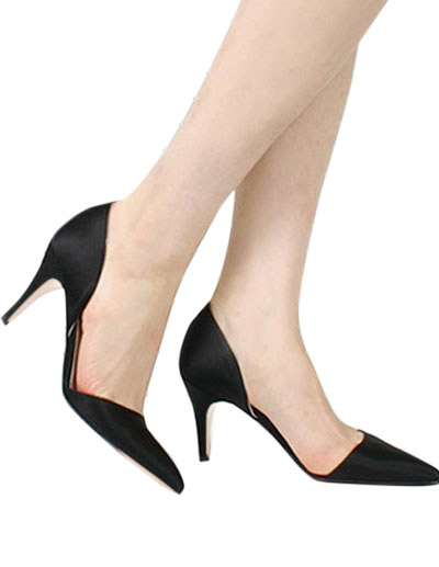 

Solid Color Silk And Satin Pointy Toe Heels, Black;red