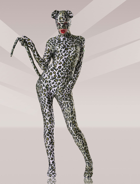 Image of Carnevale Abito lycra spandex catsuit di leopardo con maniche stampato unisex Halloween