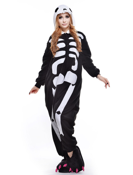 

Kigurumi Pajama Skeleton Onesie For Adult fleece Flannel Halloween Costume, Split color