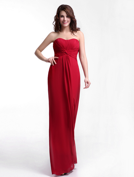 

Pretty A-line Floor-Length Burgundy Chiffon Bridesmaid Dress with Sweetheart Neck Ruched Milanoo, Ture red