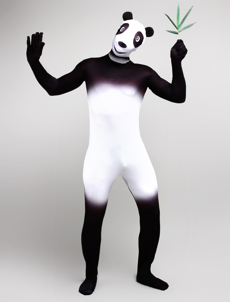 Image of Carnevale Vestito multicolore collant completo di panda bianco e nero per adulti personaggi cartoni stampato tuta lycra spandex unisex Halloween