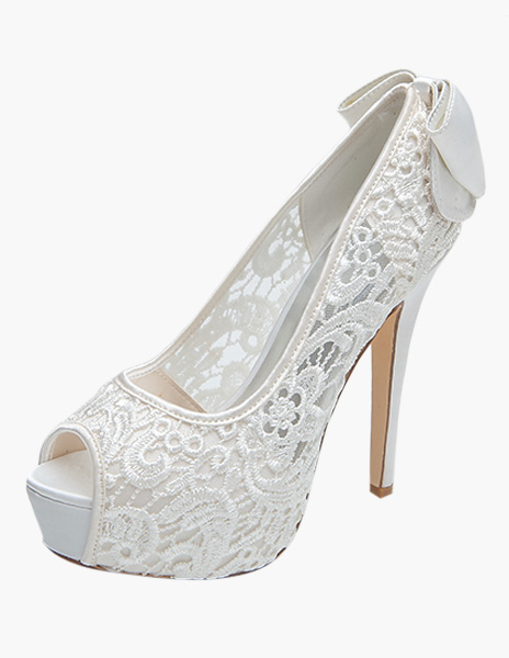 

Lace Peep Toe Slip-On Embroidered Evening and Bridal Platforms, White;pink;black;ivory
