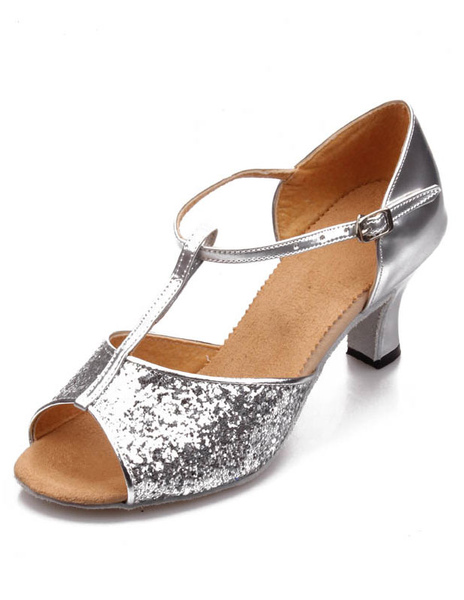 

Silver Ankle Strap Sequins Latin Dance Sandals Ballroom Shoes, Red;silver;blond;black