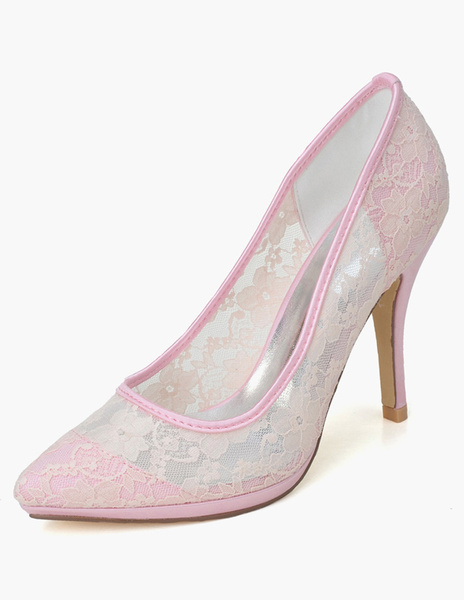 

Lace Pointed Toe Slip-On Embroidered Evening and Bridal Platforms, Pink;white;black