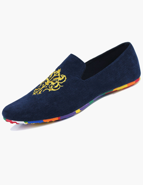

Slip-On Embroidered Round Toe Textile Loafer Shoes, Black;deep blue;red