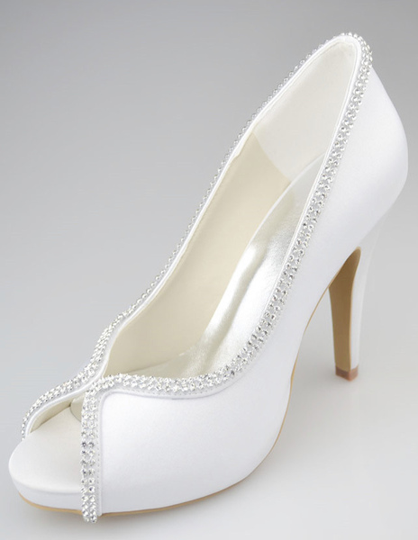 

Sparkling Stiletto Heel Peep Toe Silk And Satin Fashion Woman's Wedding Shoes, White;ivory