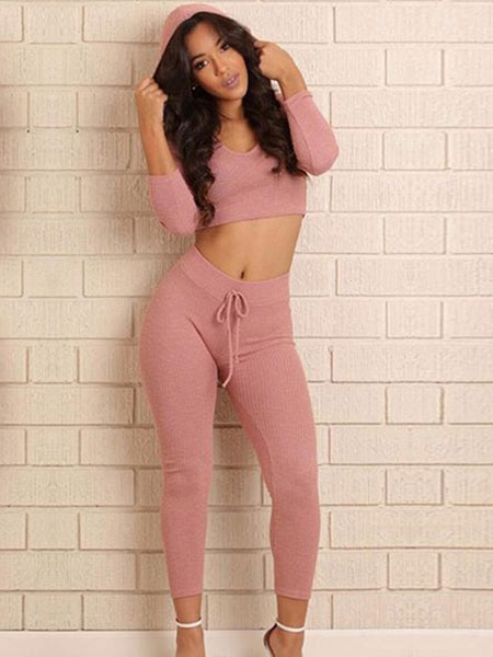 

Athletic Hoodie Two Piece Set With Long Sleeve Crop Top