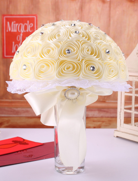 

Ecru White Wedding Bouquet Rhinestone Studded Bridal Rose Flower ( 25 Cm X 18 Cm), Ivory;pink;white