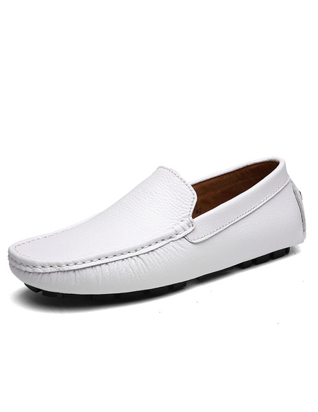 

Men's Leather Loafers Stitching Slip-on White Casual Shoes, Orange;white;royal blue;black;deep blue