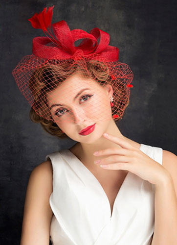 

Applique Wedding Hat Bridal Headpieces Red Net Birdcage Veil