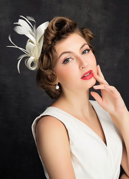 Image of Nuziale Wedding cappello piuma bianco lino copricapo sposa capelli fiore (diametro 15cm)