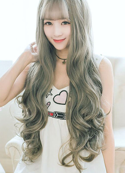 

Women's Long Wigs Curly Light Gray Spiral Curl Synthetic Tousled Hair Wigs With Bangs