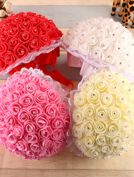 

Bridal Wedding Bouquet Rose Rhinestones Satin Wedding Flower Party Hand-tied ( 26 Cm X 22 Cm), Pink;white;ivory