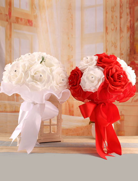 

Rose Wedding Bouquet Rhinestone Studded Satin Bridal Flower ( 37 Cm X 25 Cm), White;red